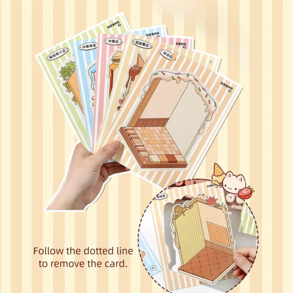 

PET Miniature Landscape Sticker Collection Decompression Visual Stacking DIY Cabin Scene Sticker Children's Quiet Books