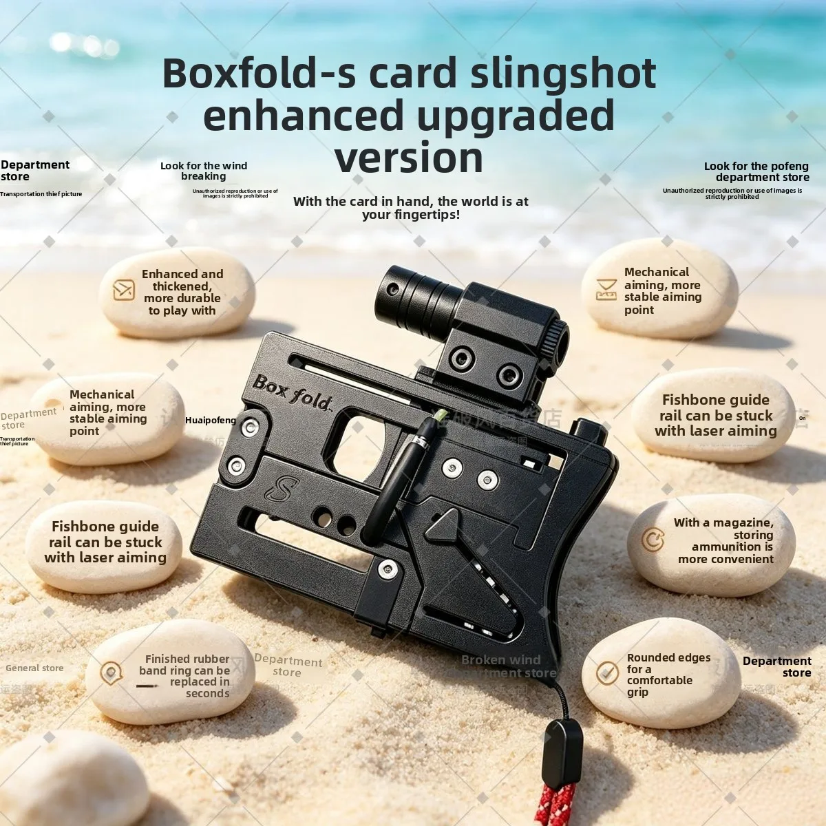 Boxfold-s Detachable Mechanical LASER Aiming Card Folding Slingshot Quick Change No Need To Tie Rubber Band Portable Upgrade EDC