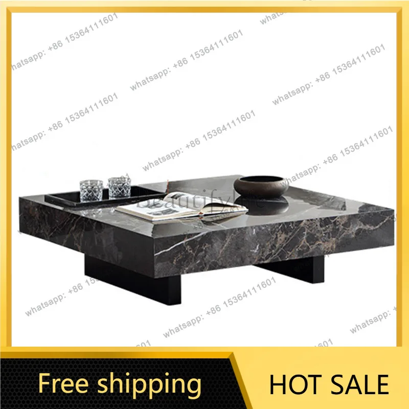 Italian minimalist wabi-sabi creative designer square rock slab coffee table