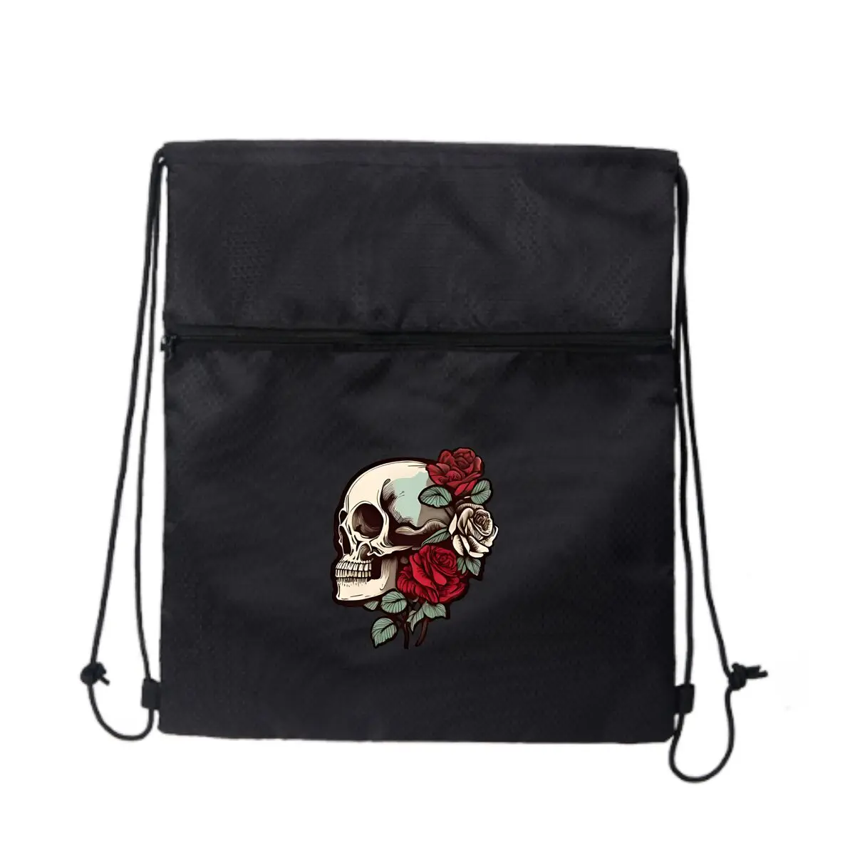

Роза, крутой череп в готическом стиле с розами, темная эстетика, наклейка для спорта на открытом воздухе, карман на шнурке, простой рюкзак