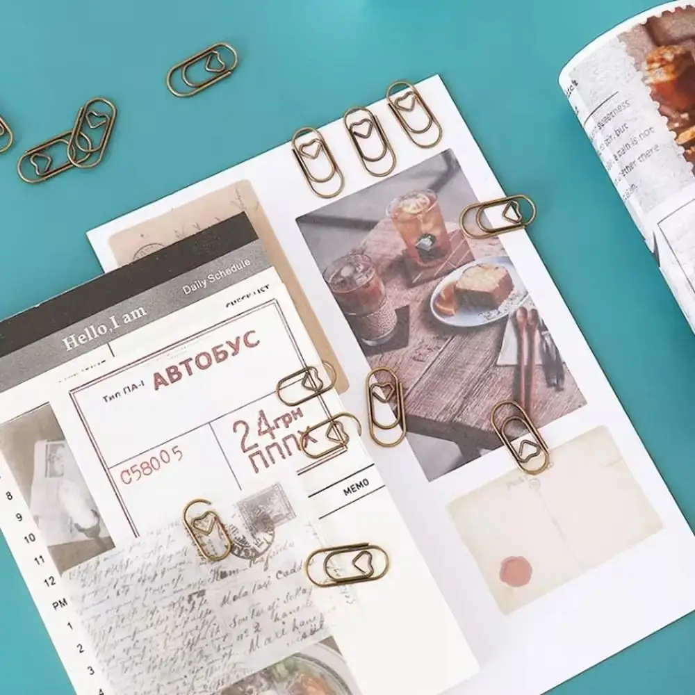 150Pcs New Office School Accessories Paper Clips Gold Rose Gold Color Heart Shape Binder Clip Metal Mini Clips Holder