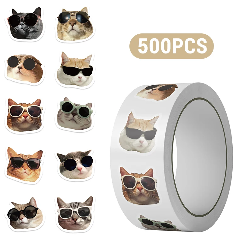 

500PCS 1 Roll Cat Stickers Roll Cute Meme Kitten Stickers Pet Kitten Party Vinyl Sticker Decoration for Scrapbook Water Bottles