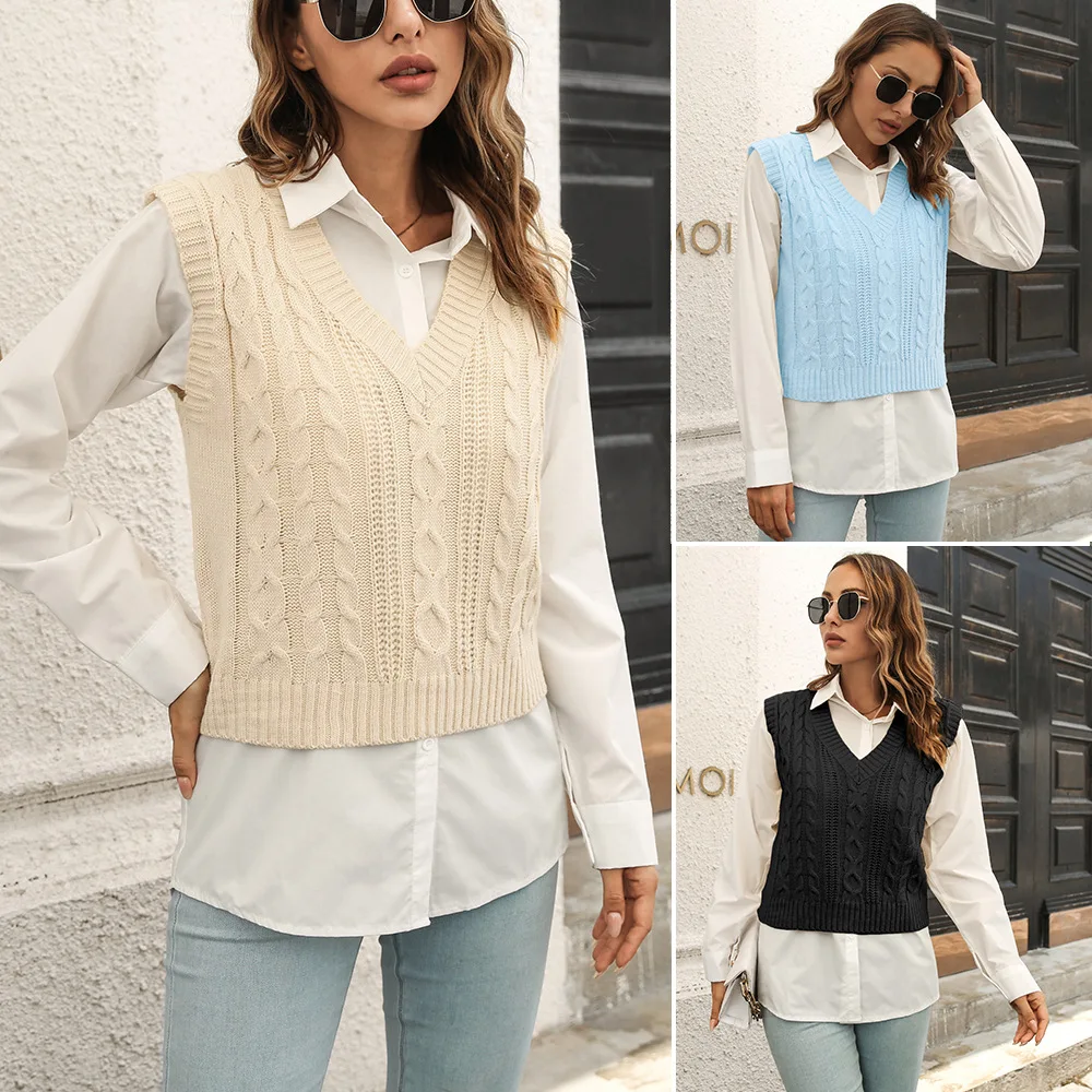 YJKDYK 2025 Spring Autumn Women's Knitted Vest Solid Color V-neck Sleeveless Pullovers For Women Thicken Vest Ladies Knitwears