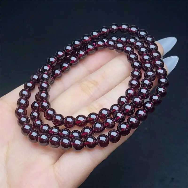 

5.8MM Natural Garnet Triple Circle Bracelet Handmade Fortune Energy Mineral Woman Amulet Jewelry Gift 1PCS