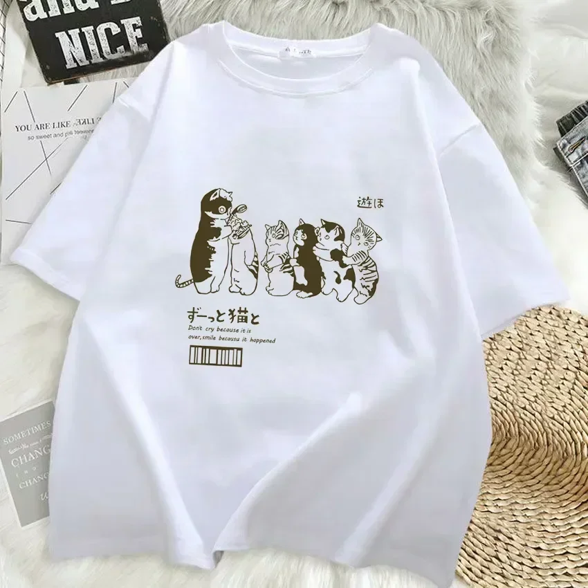 Women's T-shirt  Clothing Hip Hop Cat Shower Street Print Men's Oversized T ShirtCasual Summer Clothes Short Sleeve T Shirt