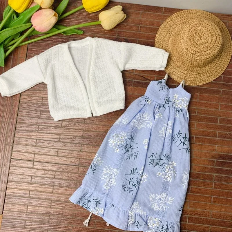 (Customized) 1/4 Doll's Clothes Printing Strap Dress for 45cm Bjd Doll Cotton Clothing Dress Up Toys Doll Accessories, No Doll