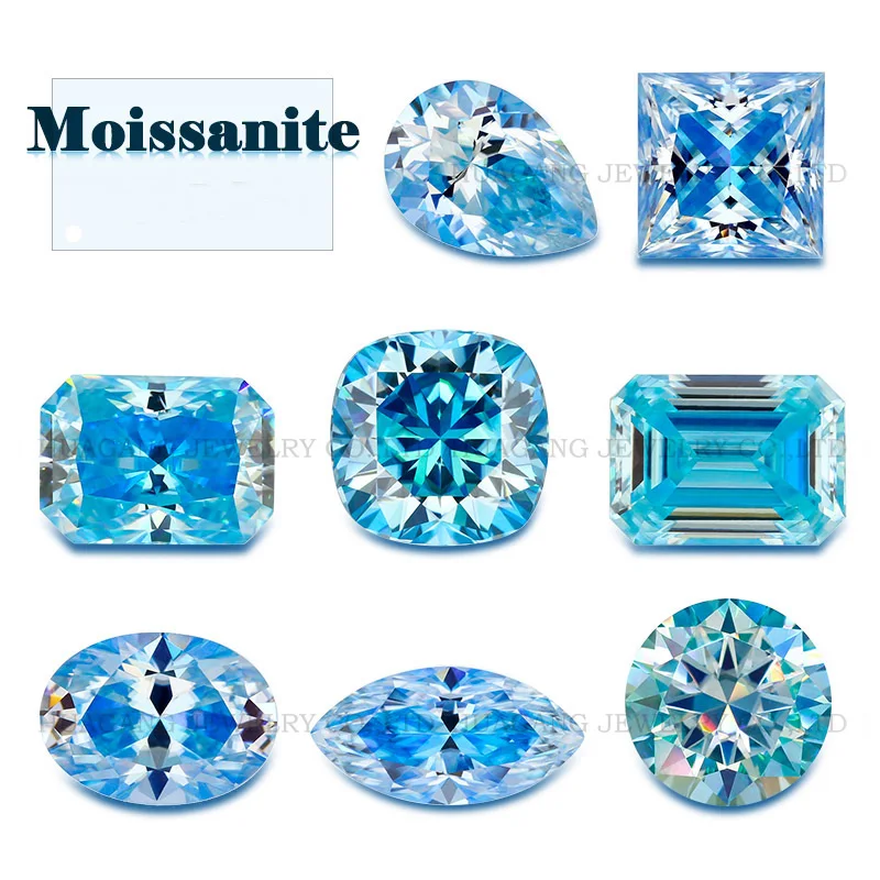 Synthetic Gems Seablue Synthetic Moissanite Diamond Stone Seablue Color Loose Gemstones Passed Tester