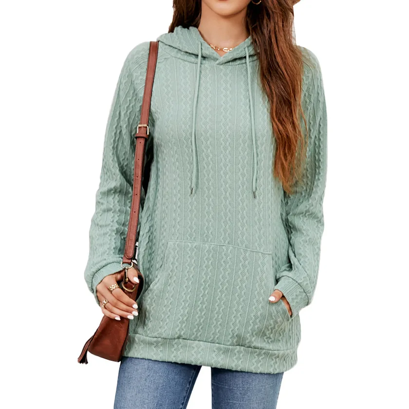 

2023 Autumn Winter New Women's Solid Hooded Drawstring Pocket Pullover Sweater Casual Loose Comfortable Versatile Top