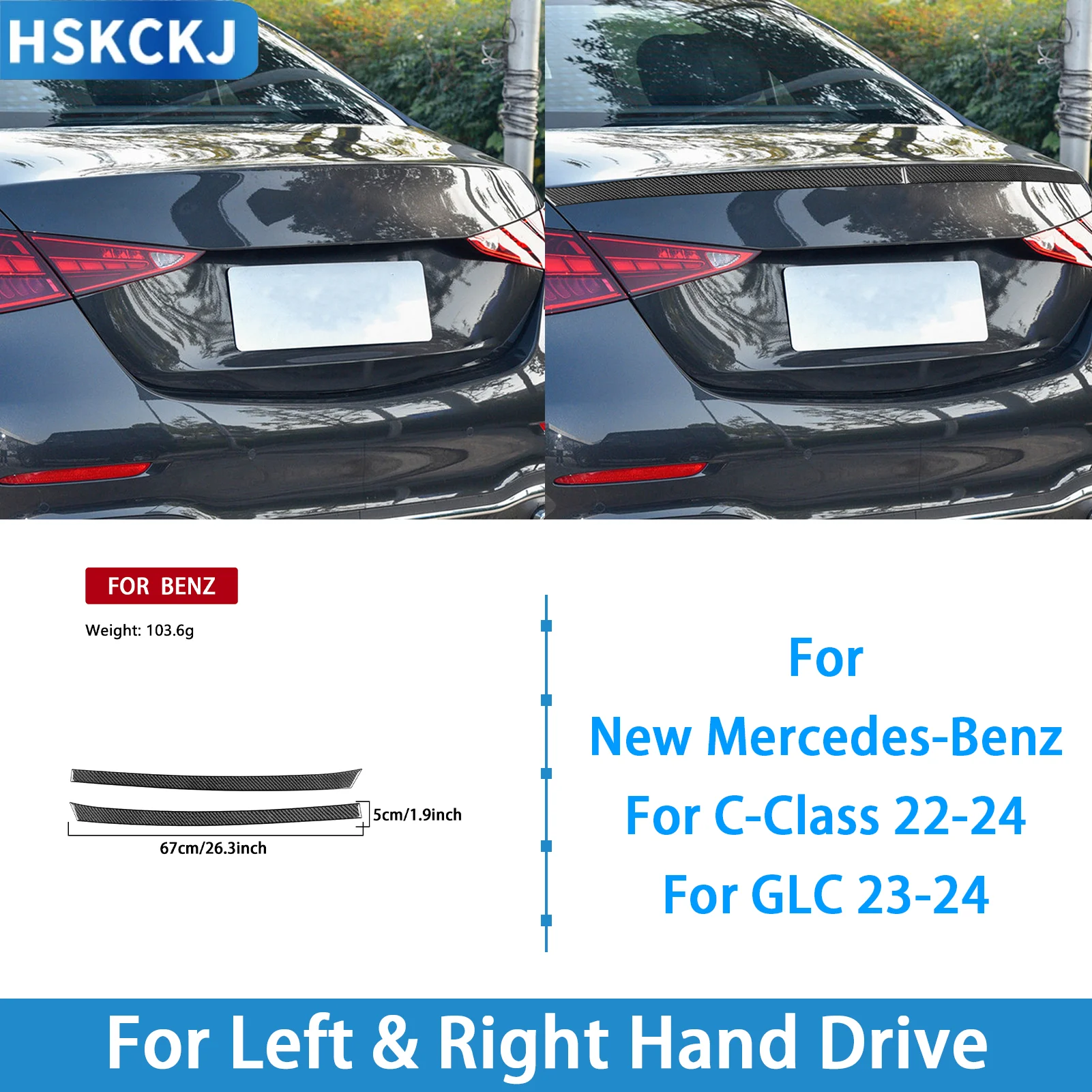 For Mercedes-Benz C-Class 22-24 GLC 23-24 Carbon Fiber Trunk Lid Accent Strip 2PCS Car Interior Decoration Accessories Sticker
