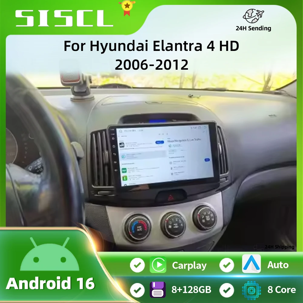 

SISCL Android 16 2Din 4G Car Radio Multimedia Video Player for Hyundai Elantra 4 HD 2006-2012 Navigation GPS Auto Stereo Carplay
