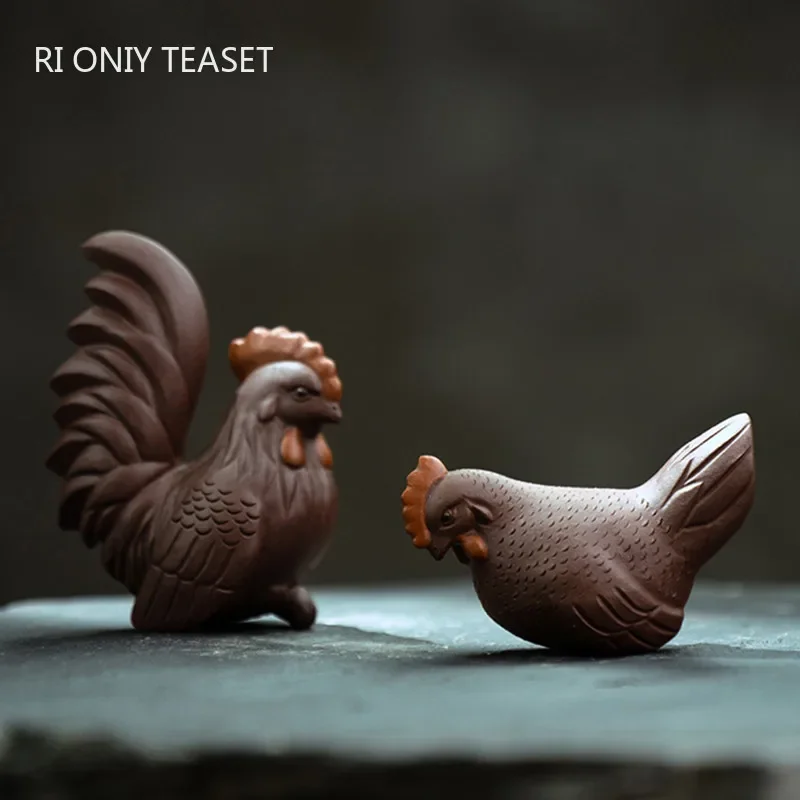 Yixing Handmade Sculpture Purple Clay Tea Pet Chicken Model Statue Tea Figurine Desktop Ornaments Home Tea Decors Accessories