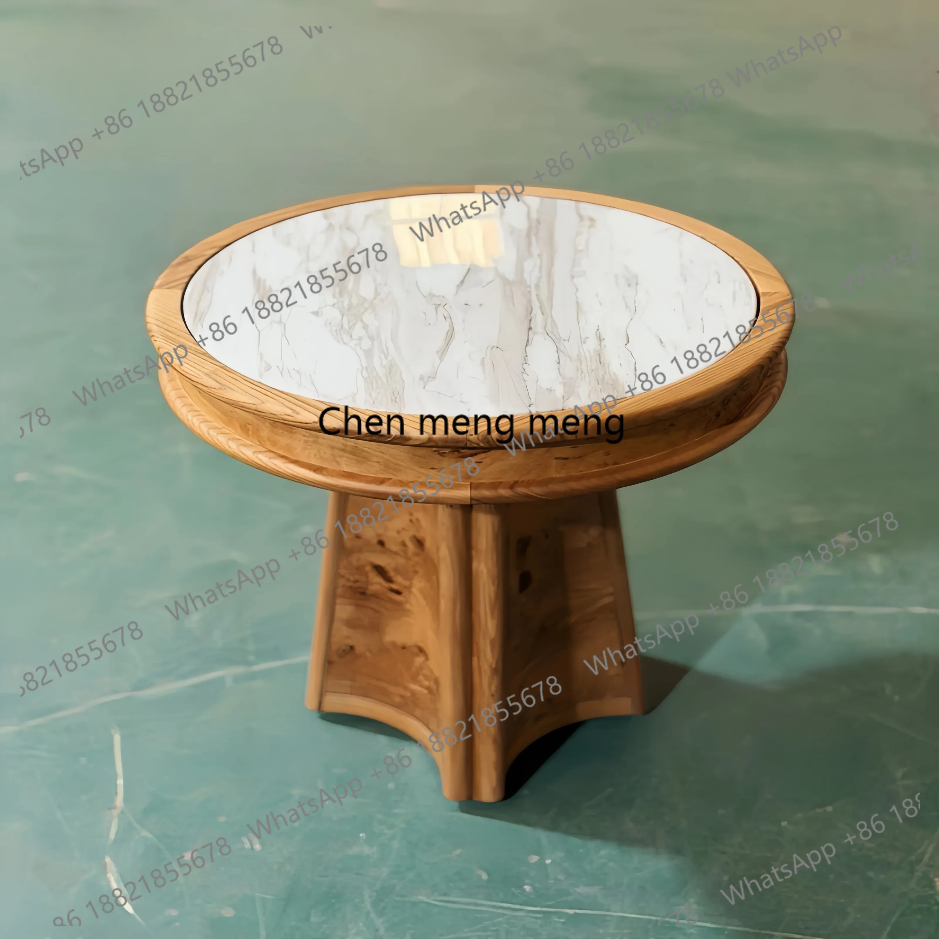 

Medieval style wabi-sabi style natural travertine, round edge table, solid wood designer model simple for home use