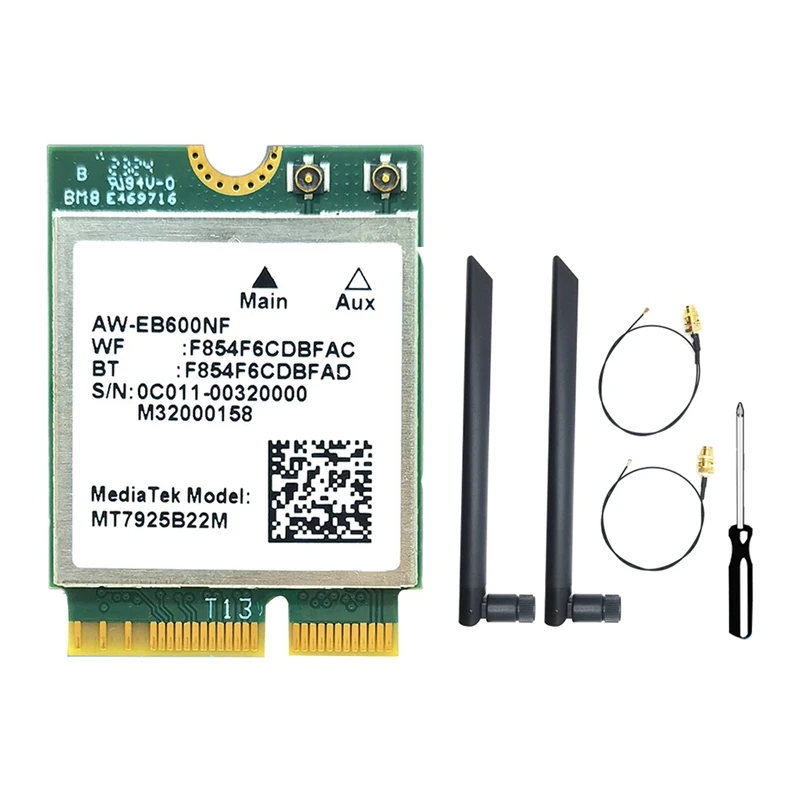 MT7925 WIFI 7 Card+2Xantennas 5400Mbps M.2 Triple Band 2.4G/5G/6G BT5.3 Wifi Card Adapter For Win10/Win11 Linux