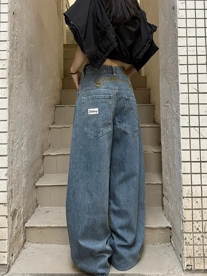 Vintage Stickerei Baggy Jeans Frauen Kleidung Straße Harajuku Hip Hop Hohe Taille Jeans Frau Casual Breite Bein Y2K Hosen