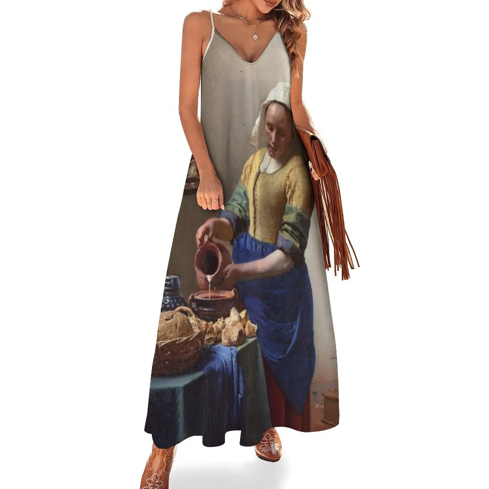 

New Jan Vermeer -The Milkmaid Sleeveless Dress Woman clothing Party dresses for women Woman dresses