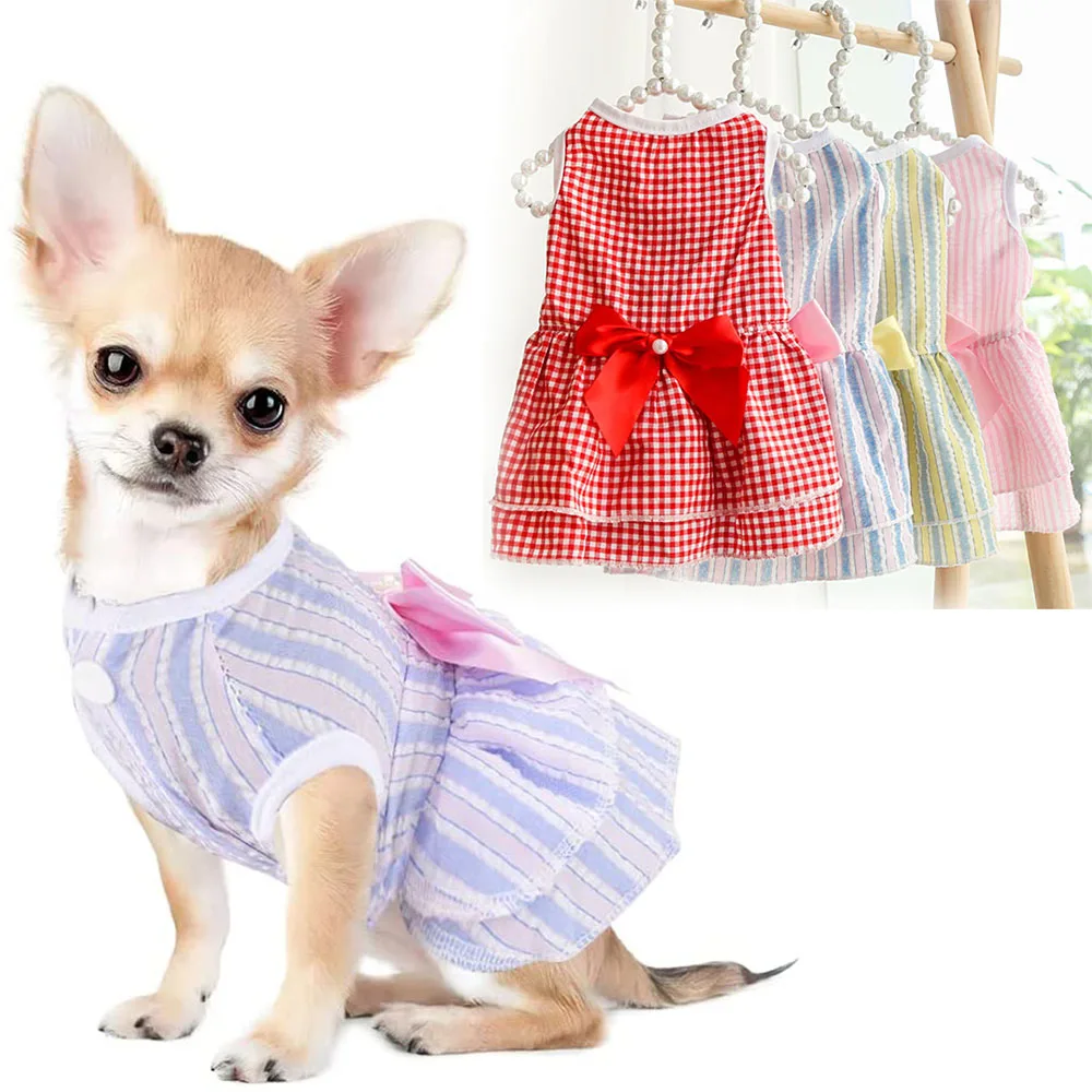 Dog Princess Dresses for Small Dogs Girls Puppy Dresses Bowknot Dress Cute Doggie Summer Outfits Clothes for Yorkie Female Cats