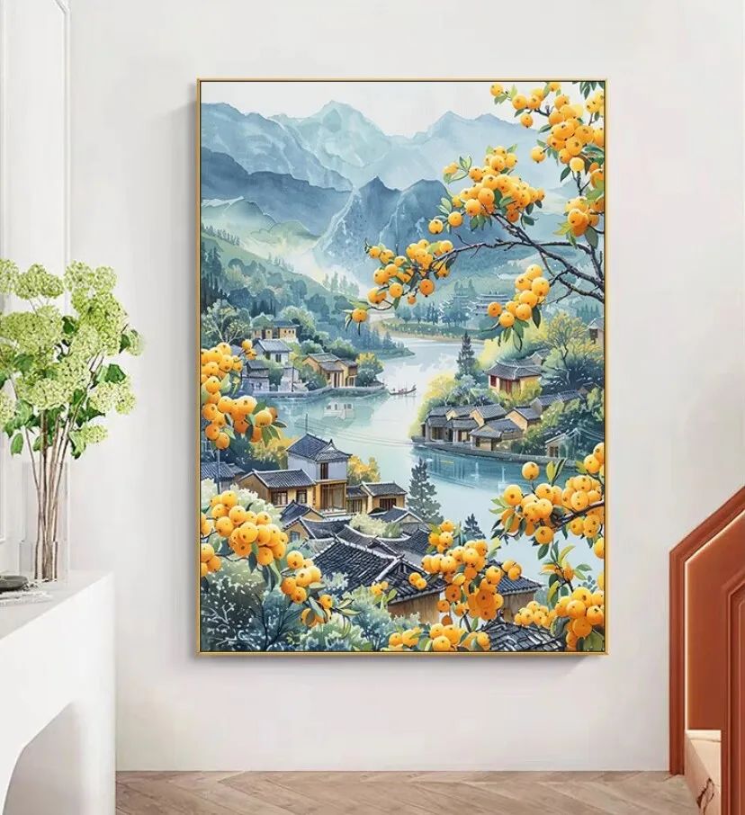 9ct 60x80cm Countryside Embroidery DIY Chinese Style Printed Kits Cross Stitch Needlework Set Home Decor Crafts 55 Colors