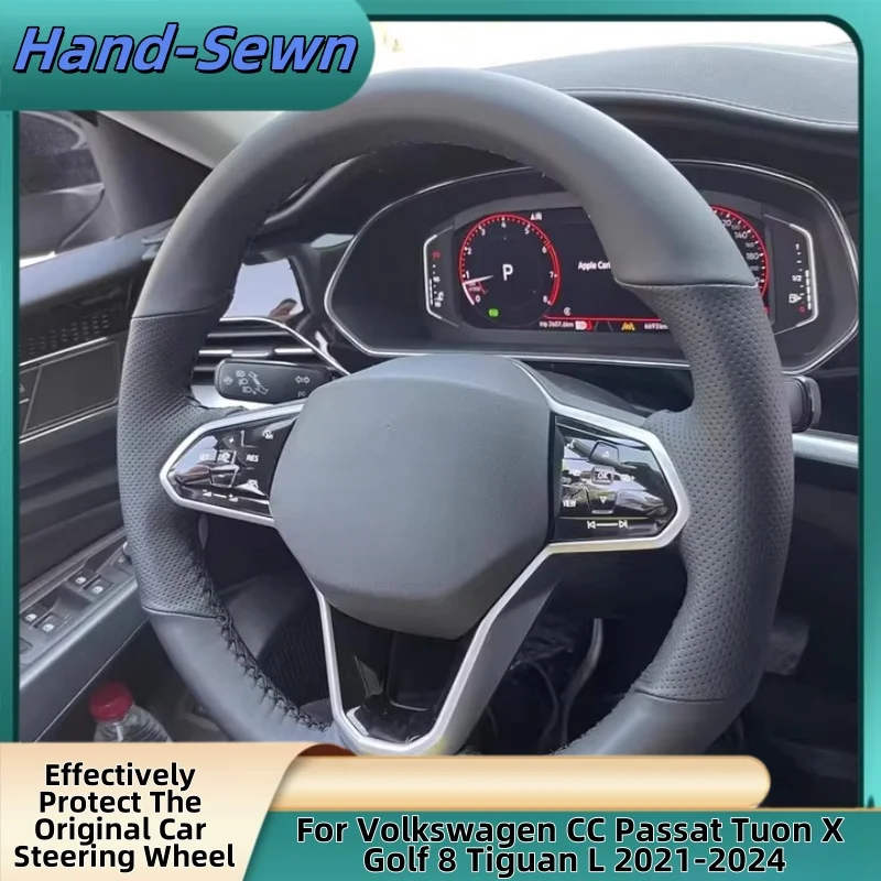 

Car Steering Wheel Cover Hand-Sewn Genuine Leather For Volkswagen CC Passat Tuon X Golf 8 Tiguan L 2021-2024 Car Accessories