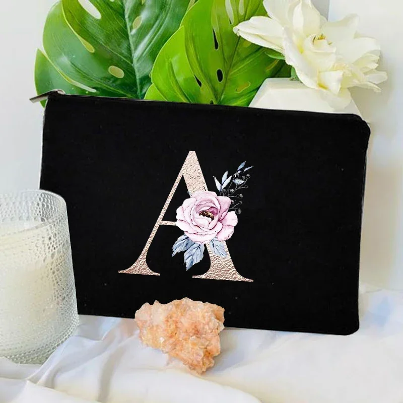 Trend Flower Name Letters Cosmetic Bag for Women Travel Toiletry Organizer Makeup Bag Bridesmaids Bachelorette Party Gifts Purse