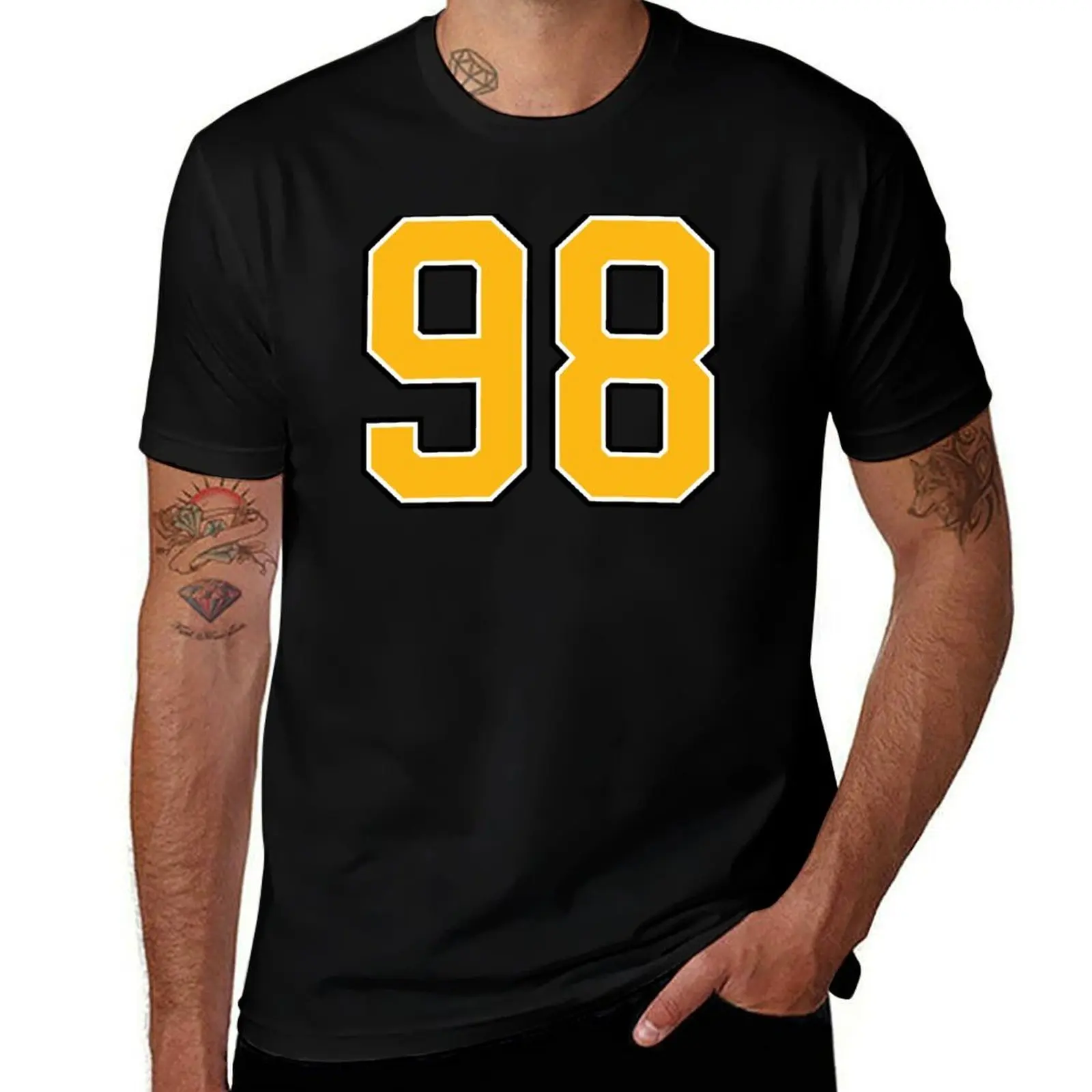 Yellow Number 98 lucky sports jersey ninety eight T-Shirt Simple Casual Short Sleeve Cotton T-Shirt