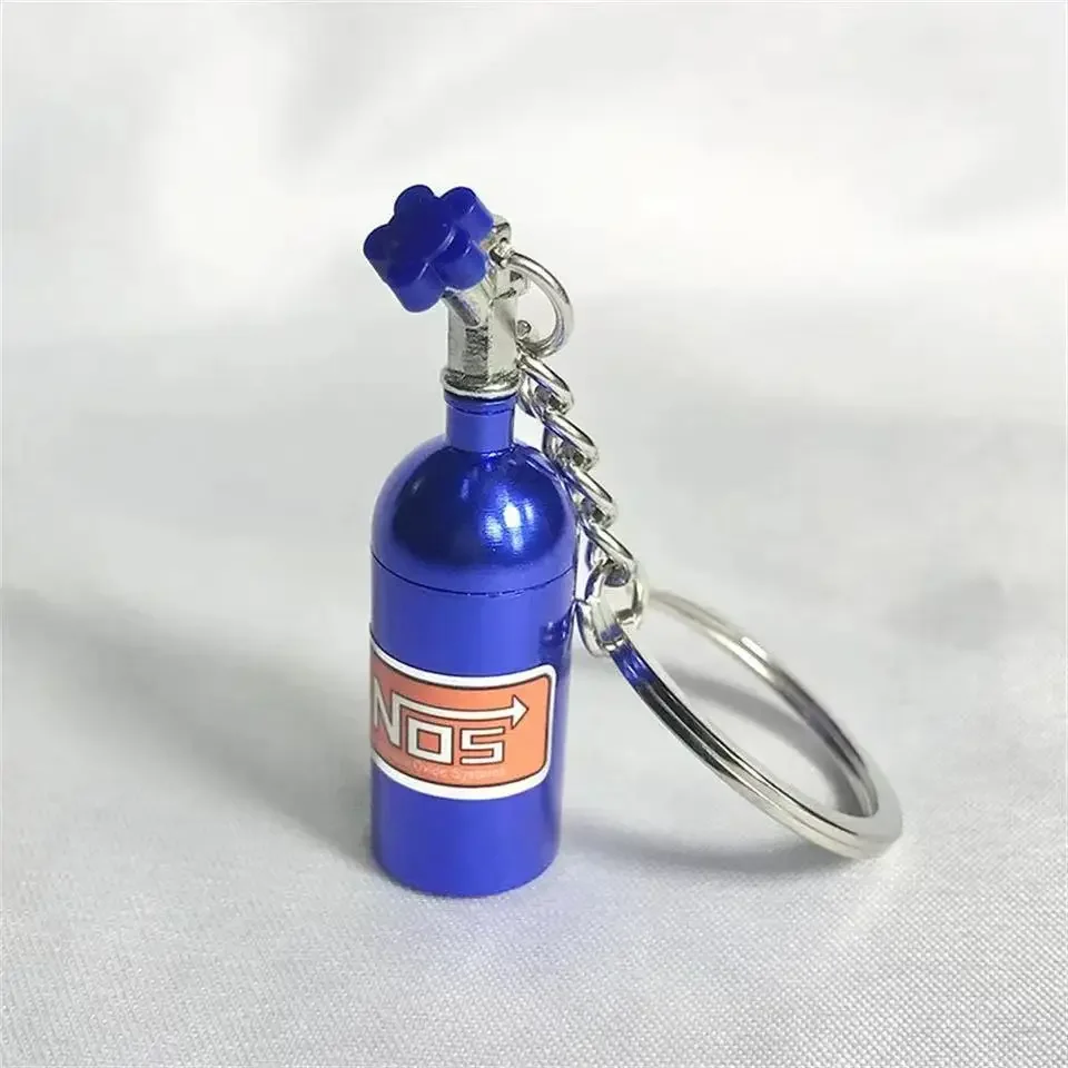 1PC Unique Mini Car Turbo NOS Keychain Nitrogen Bottle Metal  Key Ring Stash Pill Box Storage Stylish Car Motorcycle Interior