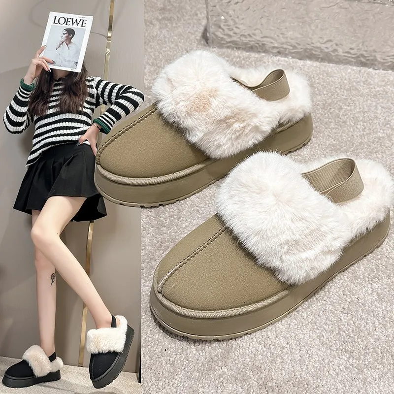 

The new foreign trade elastic snow slippers with snow slippers women wear thick soles and extra thick warm indoor cotton shoes