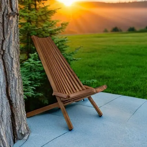 Wooden Folding Chair for Outdoor - Low Profile Acacia Wood Lounge Chair with FSC Certified - Fully Assembled Outdoor Fold