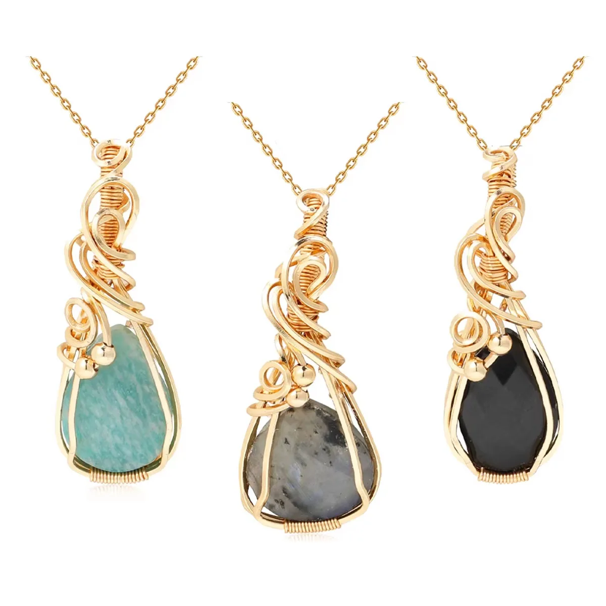 

Handmade Custom Silk Winding Gemstone Amazonite Necklace Pendant Ladies High Jewelry Necklace Party Necklace Wedding Necklace