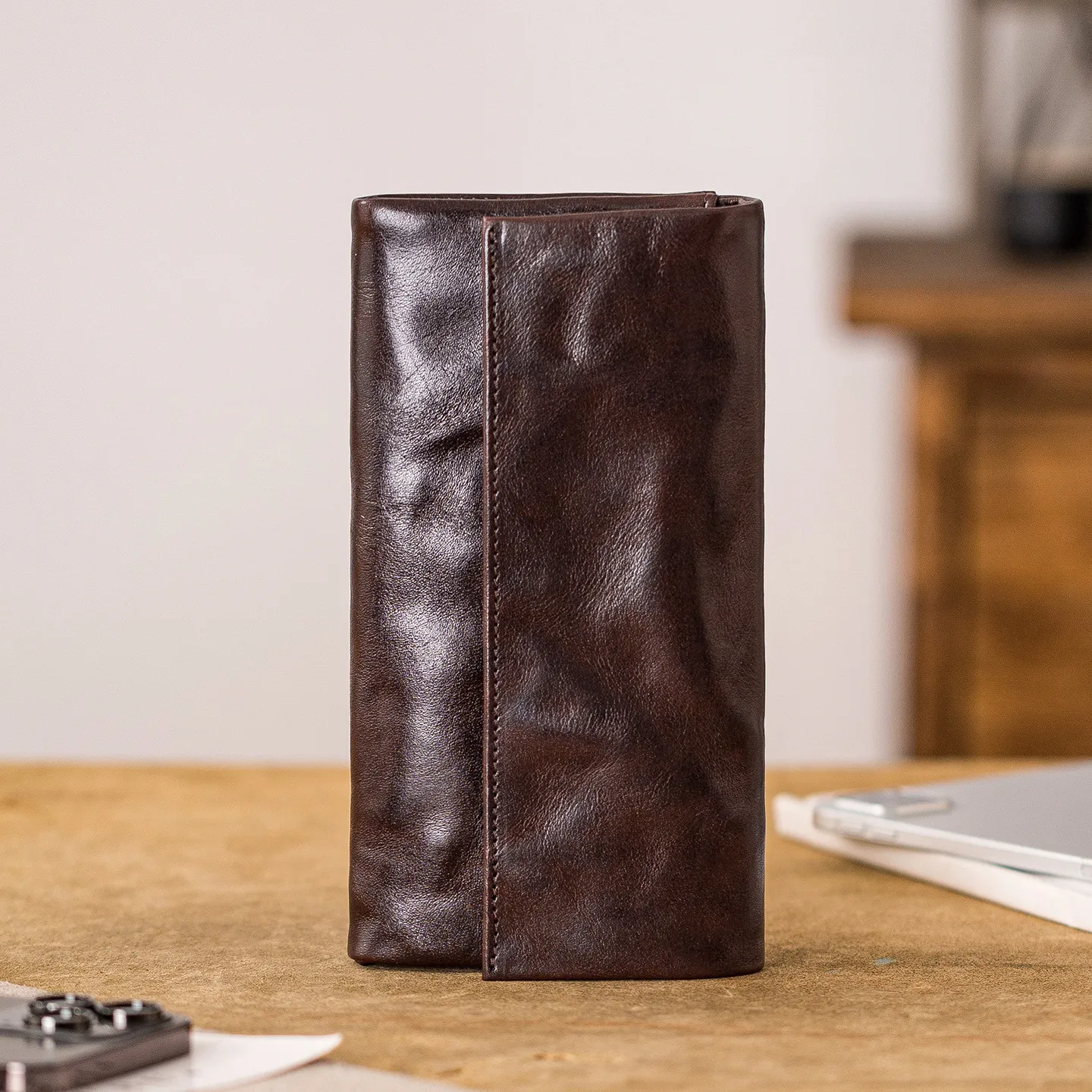 PNDME simple casual luxury first layer cowhide men's women's long wallet fashion handmade genuine leather multi-card coin purse