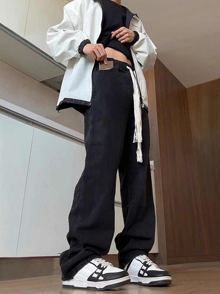 

Мужские джинсы Bla с высокой талией и широкими штанинами в американском уличном стиле, летние свободные прямые брюки для молодежи