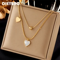 DIEYURO 316L Stainless Steel 2 Layers Beads Ball Heart Pendant Necklace For Women New Trend Girls Clavicle Chain Jewelry Gifts