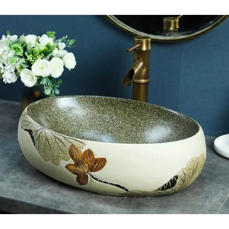 Personalized Large Capacity Design Sink for Cafe Chinese Retro Single Basin for Toilet Simple Ceramic Splash-proof Bathroom Sink