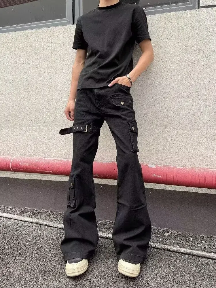 

Винтажные мужские узкие джинсы, капельные брюки, серая уличная одежда, широкие свободные мешковатые джинсы, модные джинсовые потертые прямые брюки-карго