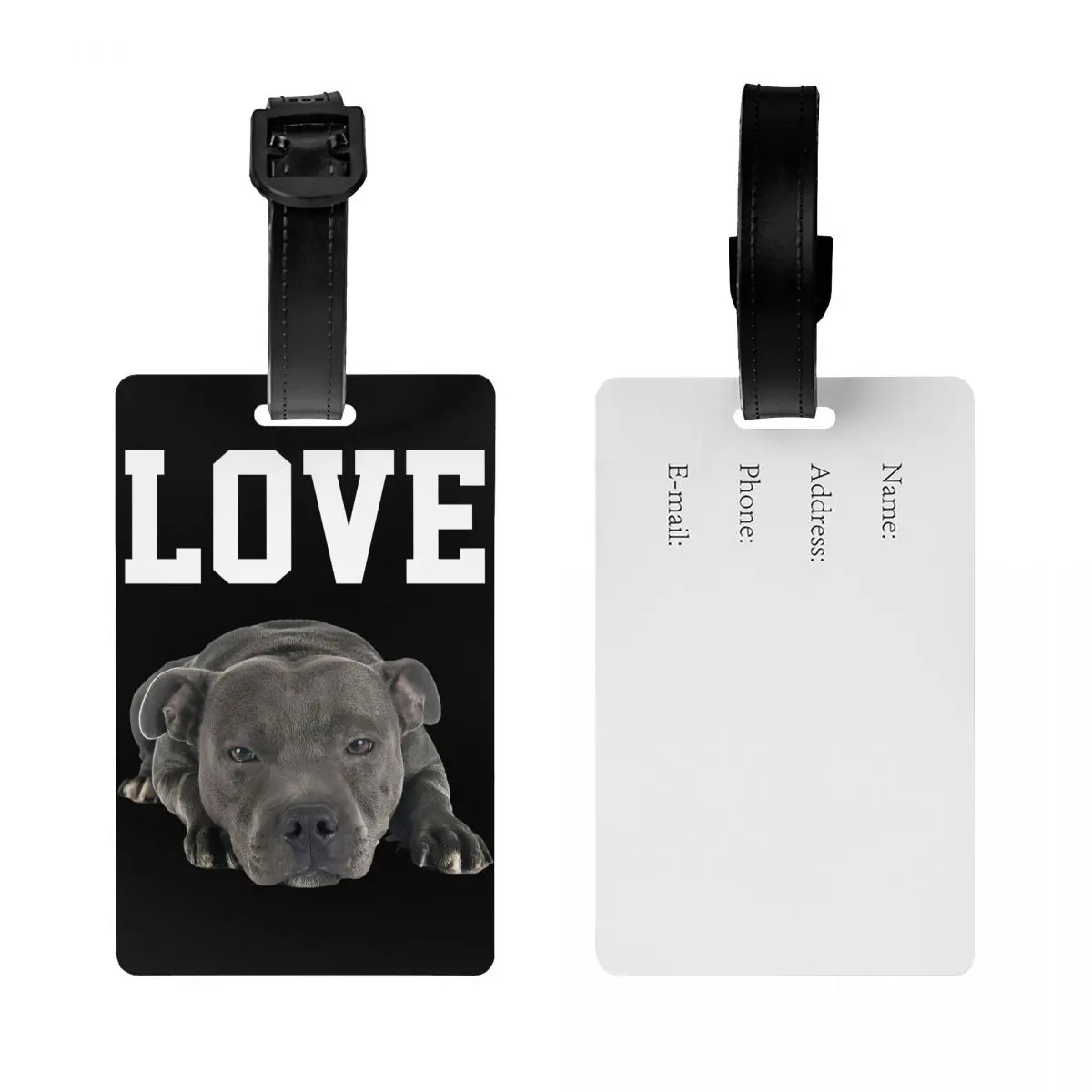 Custom Staffordshire Bull Terrier Dog Luggage Tag EBT Cute Love Travel Bag Suitcase Privacy Cover ID Label