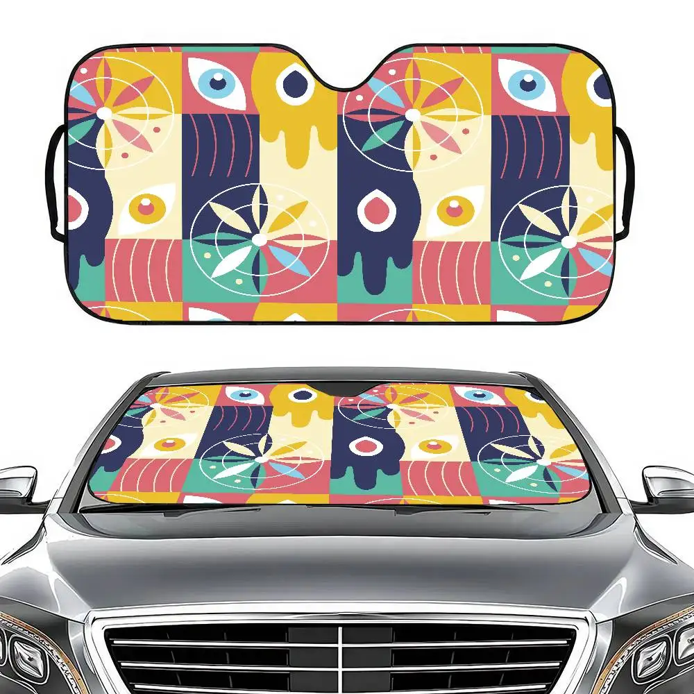 

Geometric Checkered Car Windshield Sunshade - Solar Protection, Universal Sun Visor, Window Cover