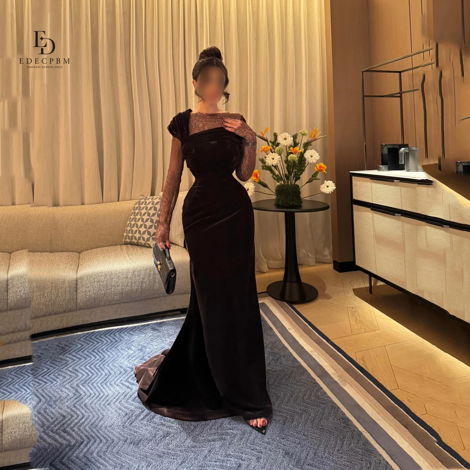 

EDECPBM Robes of Soirée Dresses Gala Elegant Party Dresses 2025 Burgundy Velvet Prom Dress فساتين سهرة Customized Mermaid Womens