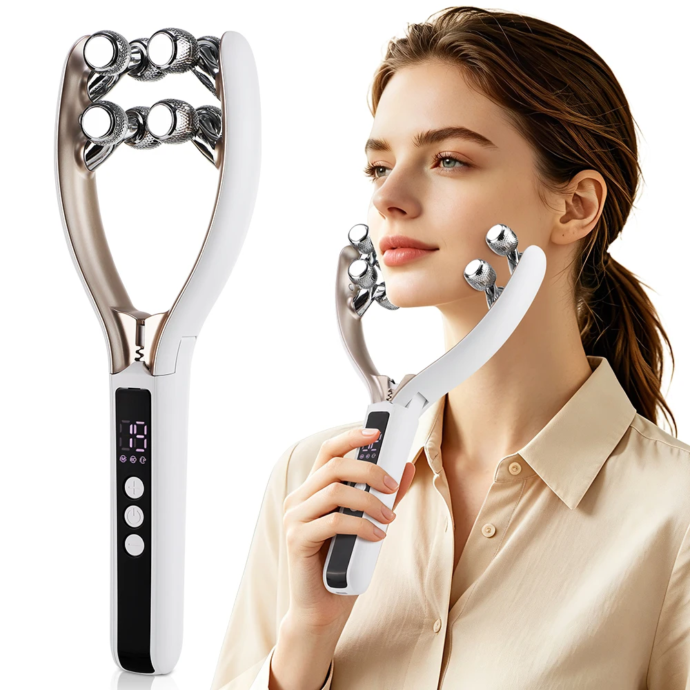 8-Roller V Shape Face Massager 3 Modes 19 Levels Electric Facial Massage Roller for Face Neck Jawline Skin Care Beauty Tool