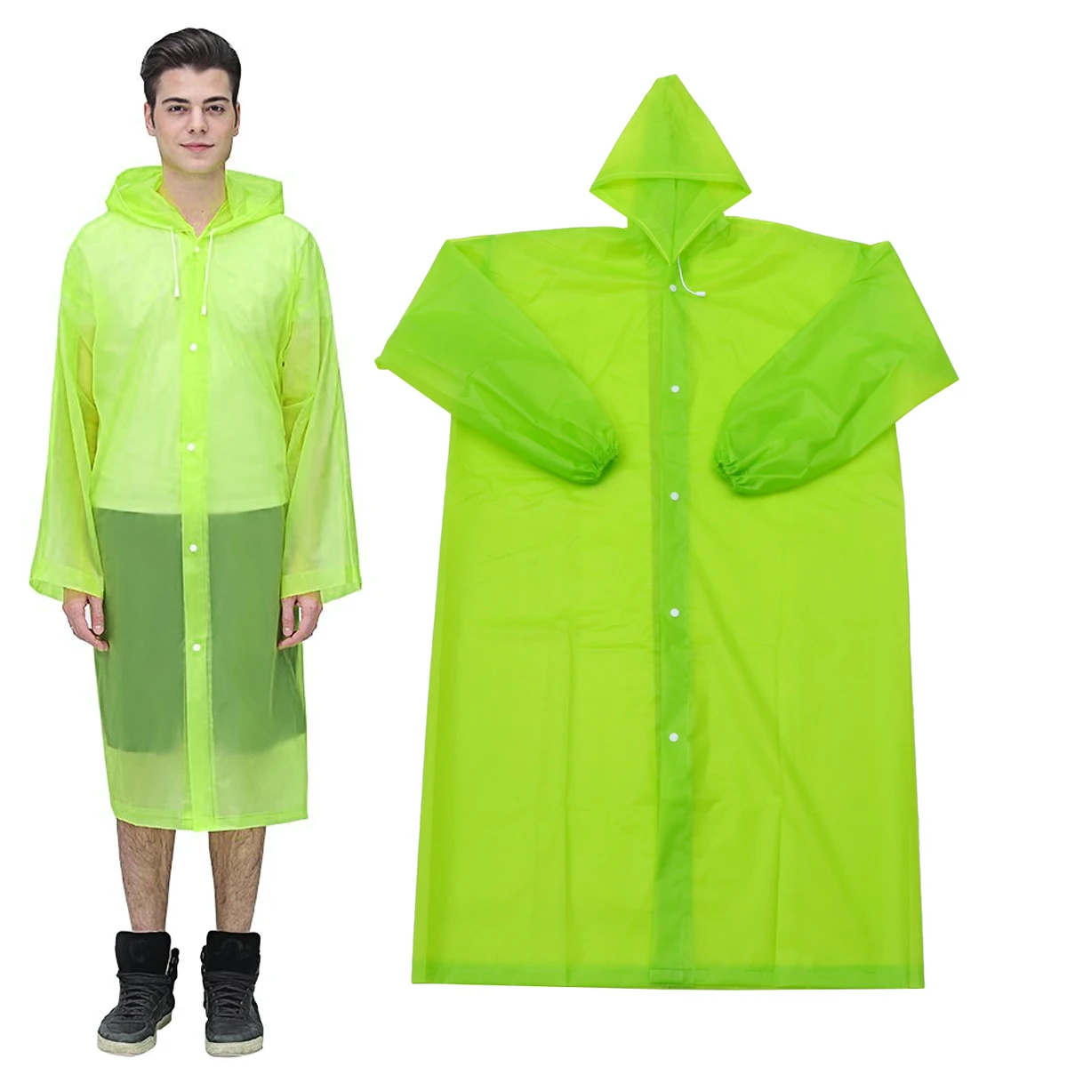 

Adult Raincoat Waterproof Transparent Hooded Elastic Cuffs Lightweight Durable Portable All Season Outdoor Activities Poncho