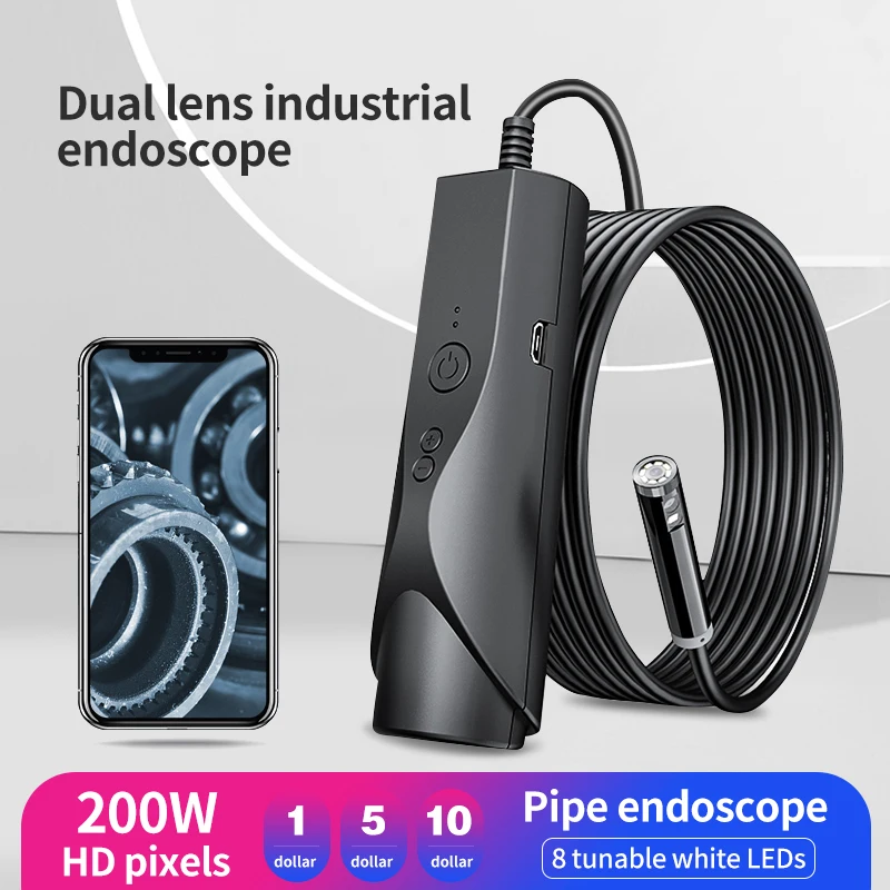 

Industrial Endoscope4.5Inch IPS Dual Lens2.0MP Mini Endoscope Camera IP68 Drain Inspection Camera Waterproof 8 LED Wireless WIFI