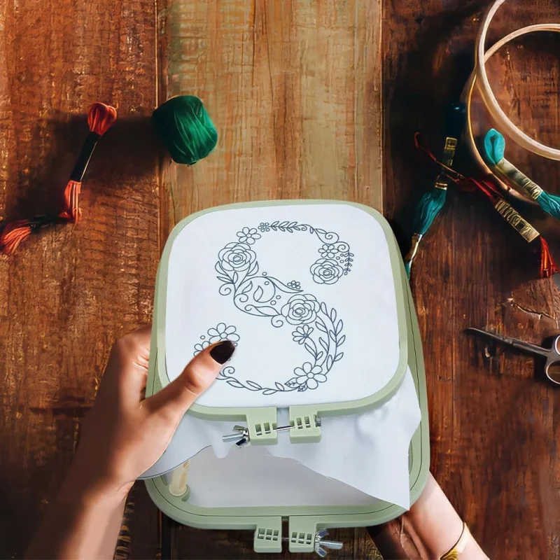 

Adjustable Embroidery Hoop ,Double-Layer Green Cross-Stitch Frame Stand with Clamps,Stable Knitting Organizer for Cross-Stitch