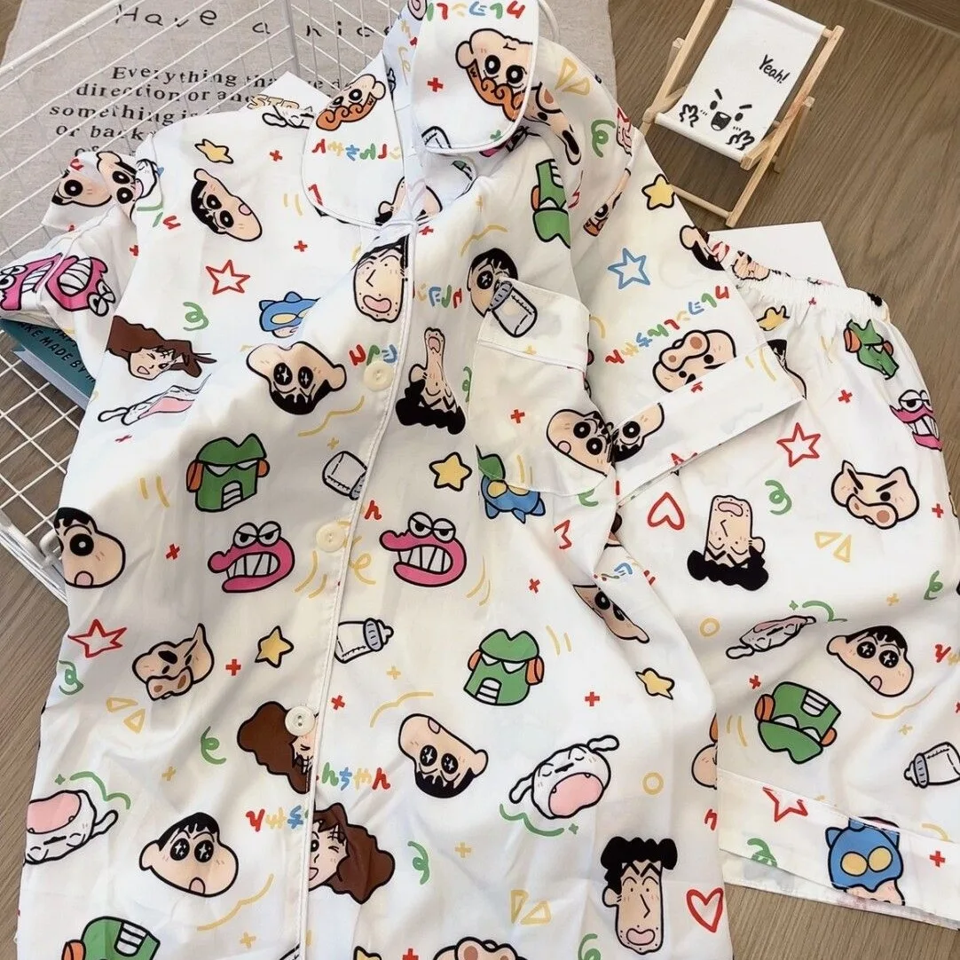 New Crayon Shin Chan Pajama Women's Summer New Short Sleeved Ins Japanese Cartoon Cute Student Home Suit Set for Wearing Outside