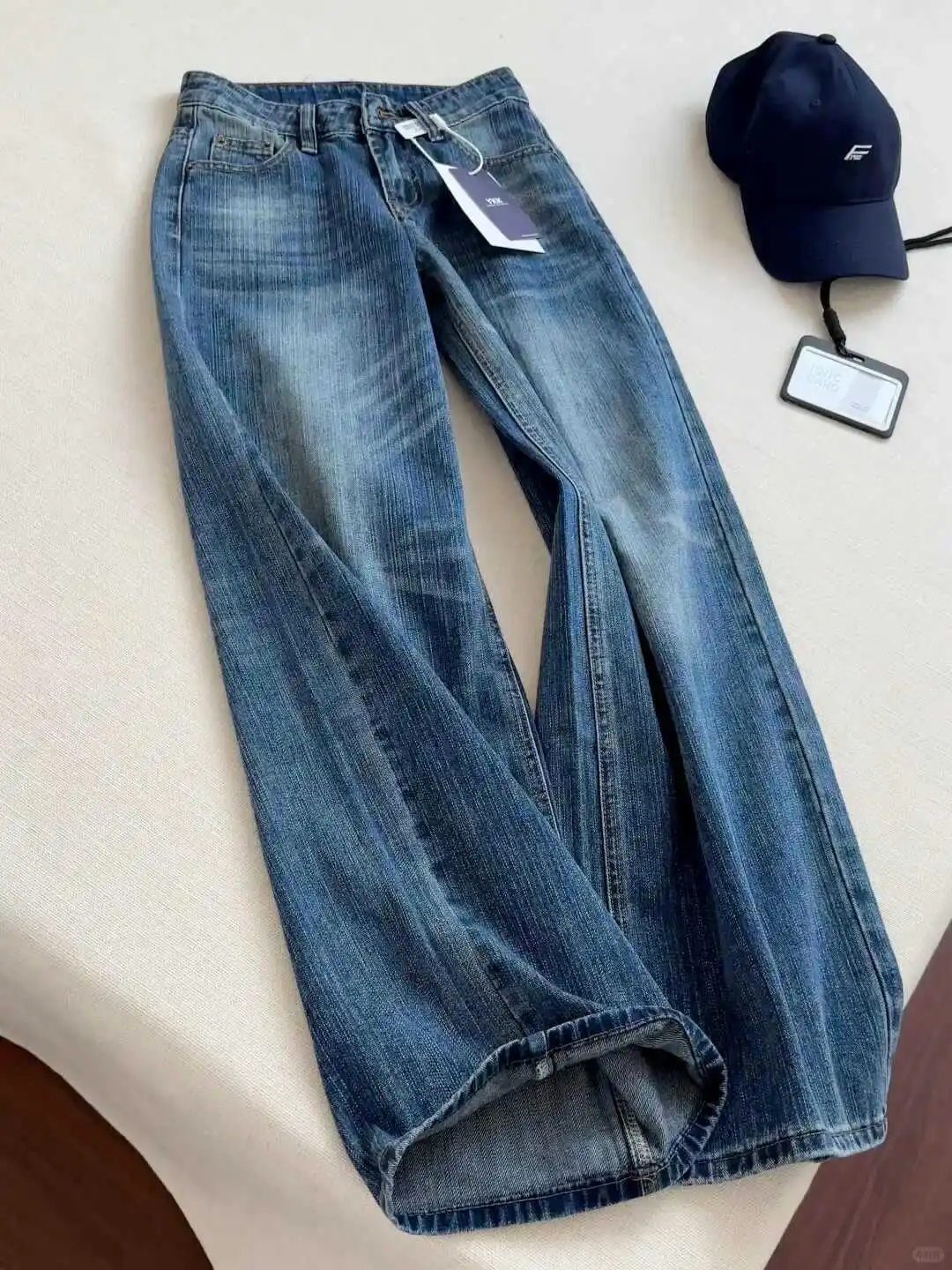 American Vintage Washed Blue Jeans 2026 Autumn Casual Fashion Loose Street Style Women High Waist Flared Wide Leg Denim Pants