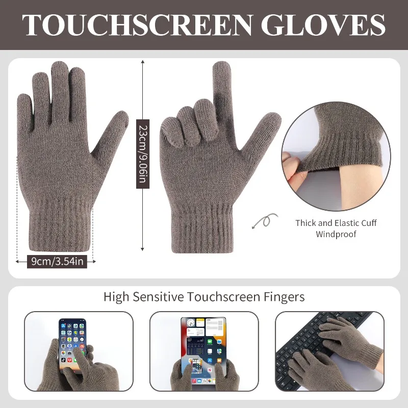 Set di tre pezzi di velluto invernale ispessito a prova di freddo in lana da ciclismo lavorato a maglia, cappello, sciarpa, guanti