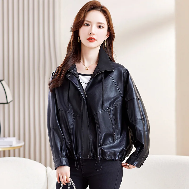 Short leather jacket for women loose and slimming trend leather jacket casual motorcycle jacket Spring and Autumn new style