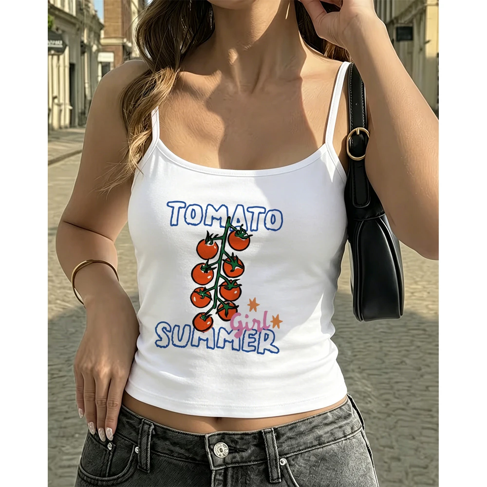 Tomato Girl Summer Graphic Camisole Women Cute Red Fruit Print Tank Top Y2K Sleeveless Vest for Street Snap Holiday Travel Chic