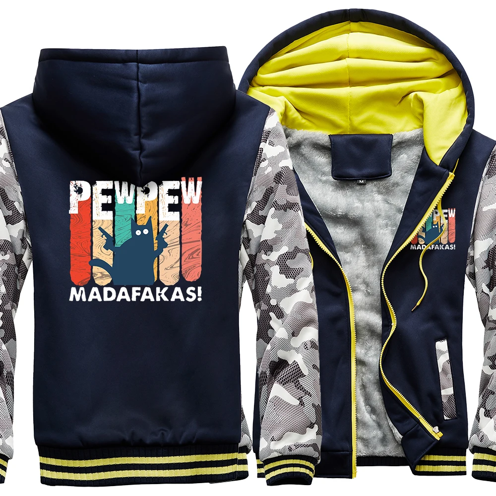 Pew Pew Madafakas Colorful Printing Mens Zip Coats Casual Personality Streetwear Harajuku Thicken Clothing Cool Man Long Sleeves