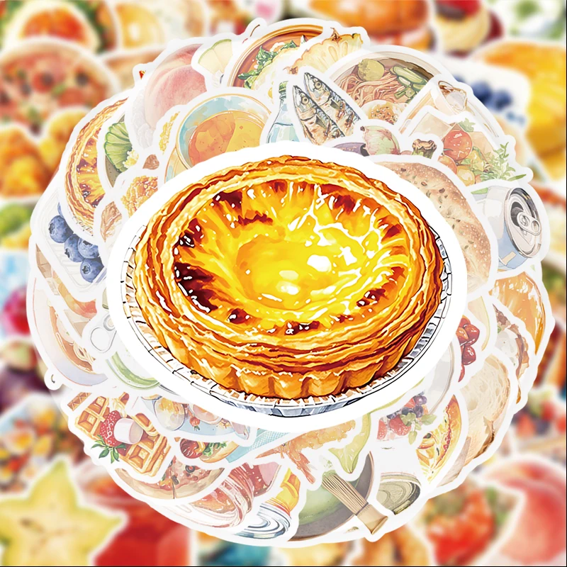 56 Creative Food Stickers Featuring Cakes, Bread, and Drinks, Suitable for Water Bottles, Laptops, Phone Decorations, Suitcases, Skateboards, Guitars, Gift Boxes, Party Decorations, and Holiday Gifts