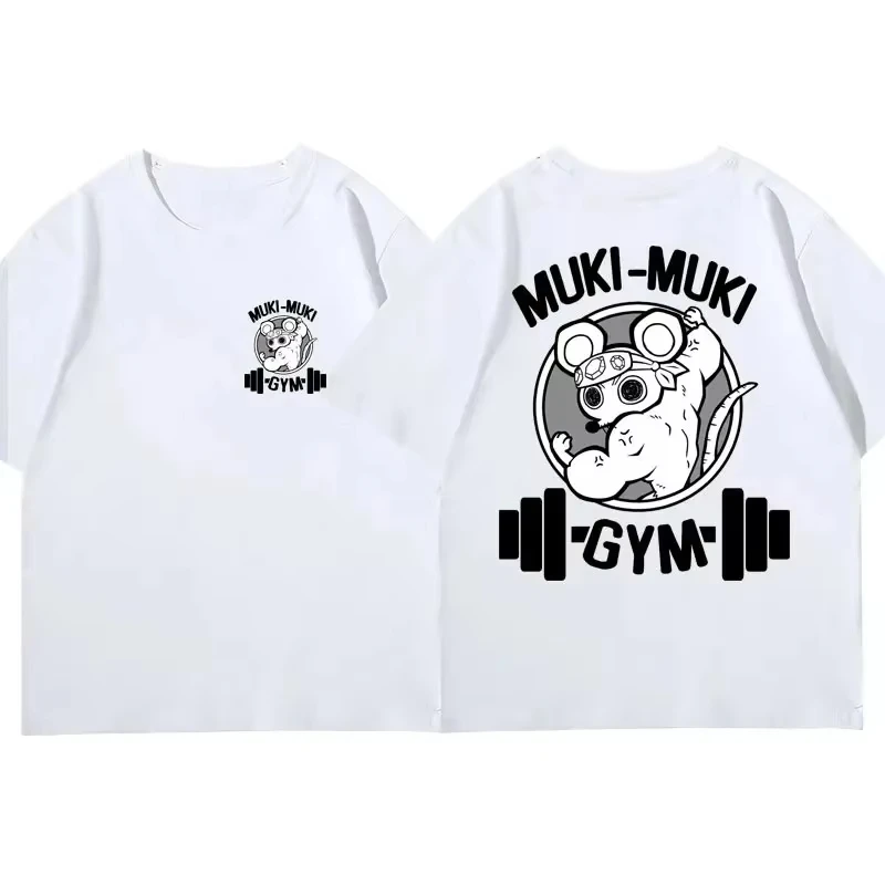 2026 Muscular Mouse Gym Graphic Short Sleeve T Shirt Cartoon Weightlifting Fitness Print Casual Tee Top Kids Adults