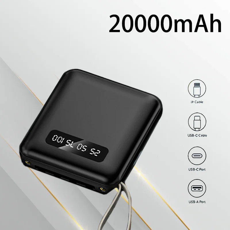 

Portable Mini Power Bank Built-in Cable 10000mAh High Capacity Lightweight External Battery for Daily Travel and Outdoor Use