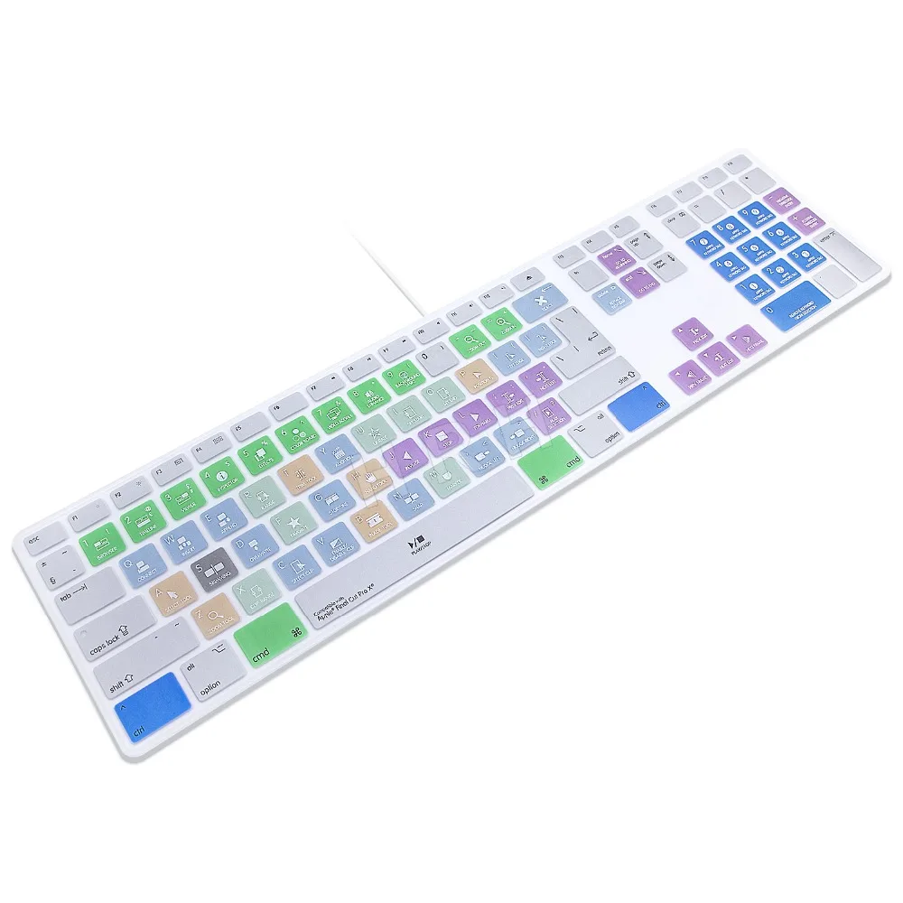 For Apple Keyboard with Numeric Keypad Wired USB Final Cut Pro X Hot keys Design Keyboard Cover Skin For iMac G6 DesktopPC Wired